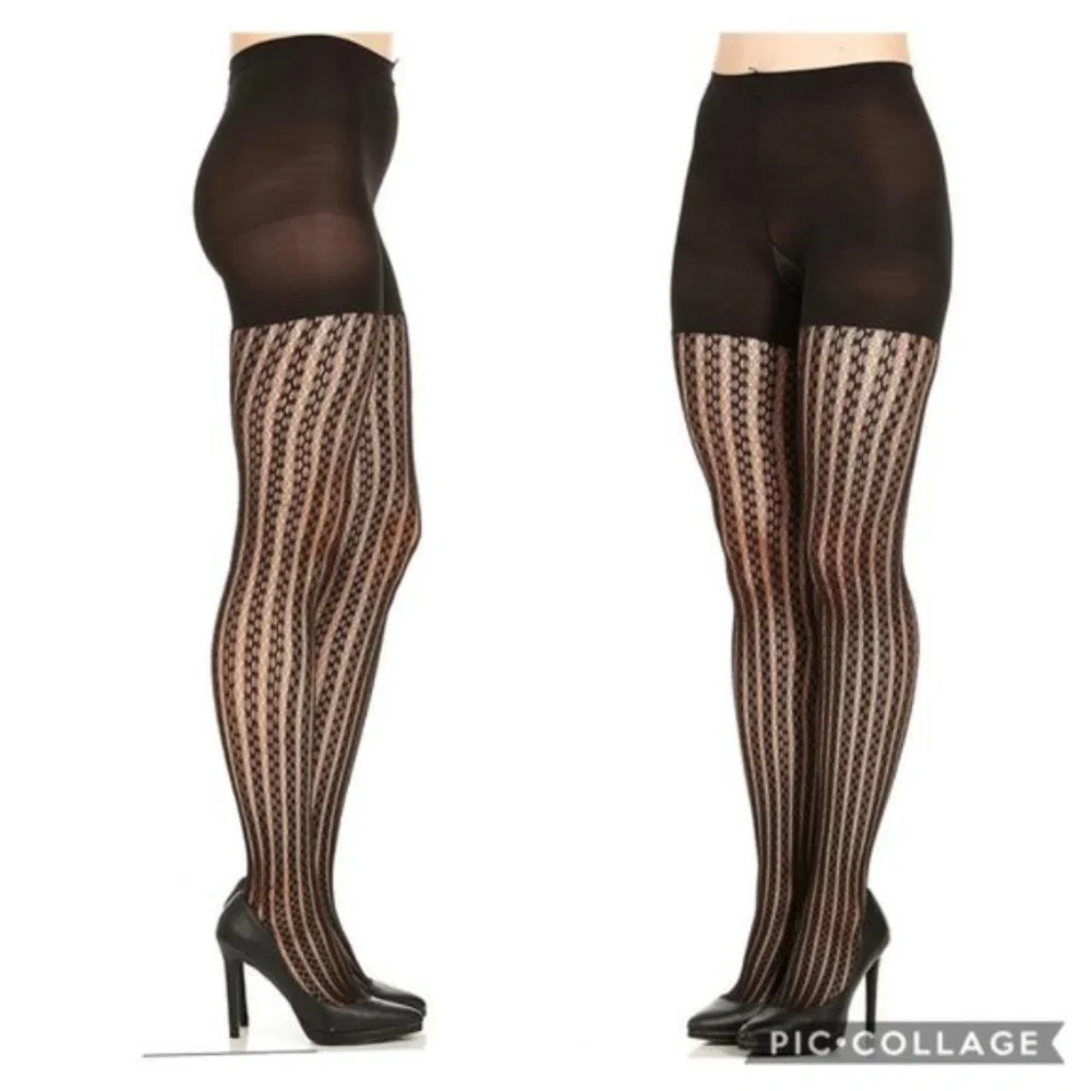 SPANX Black Patterned Tights- Case in‎ Pointelle NWT